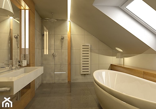 tarnów dom - Na poddaszu z dwoma umywalkami łazienka, styl nowoczesny - zdjęcie od ajaje - architekci & projektanci wnętrz