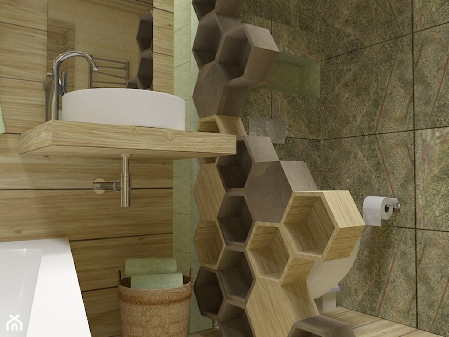 Łazienka zieleń-drewno - Mała bez okna z lustrem łazienka, styl nowoczesny - zdjęcie od MRÓZdesign