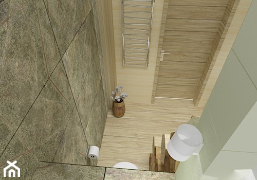 Łazienka zieleń-drewno - Mała bez okna z lustrem łazienka - zdjęcie od MRÓZdesign