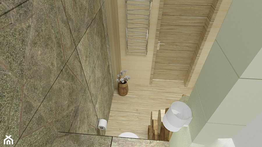 Łazienka zieleń-drewno - Mała bez okna z lustrem łazienka - zdjęcie od MRÓZdesign