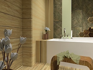 Łazienka zieleń-drewno - Mała bez okna łazienka, styl nowoczesny - zdjęcie od MRÓZdesign