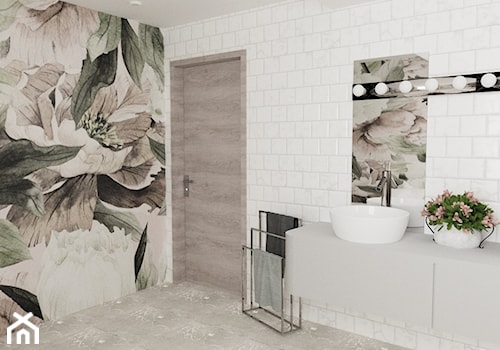 Łazienka z motywem kwiatowym - Średnia bez okna z lustrem z dwoma umywalkami łazienka, styl nowoczesny - zdjęcie od MRÓZdesign