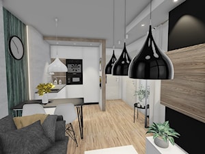 Kawalerka w stylu Skandynawskim - Mały czarny szary salon z kuchnią z jadalnią, styl skandynawski - zdjęcie od MRÓZdesign