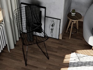 wizualizacja salonu - styl skandynawski - Mały szary salon, styl minimalistyczny - zdjęcie od LazyPanda Studio