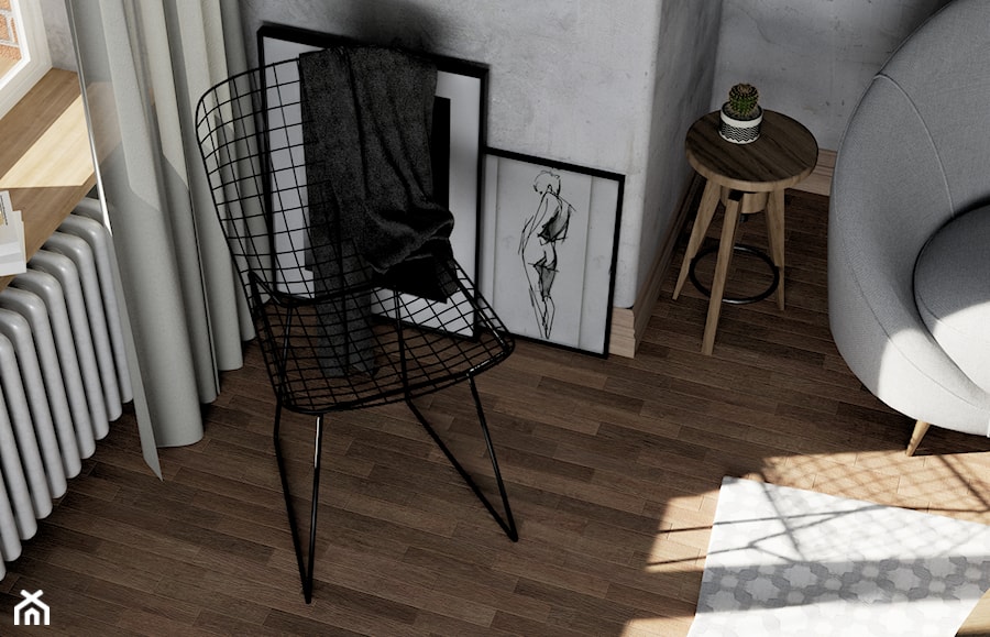 wizualizacja salonu - styl skandynawski - Mały szary salon, styl minimalistyczny - zdjęcie od LazyPanda Studio