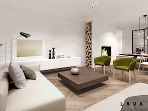 eklektyczne powiązania - Duży biały salon z jadalnią, styl nowoczesny - zdjęcie od LAVA Projektowanie Wnętrz
