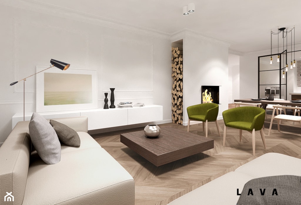 eklektyczne powiązania - Duży biały salon z jadalnią, styl nowoczesny - zdjęcie od LAVA Projektowanie Wnętrz - Homebook