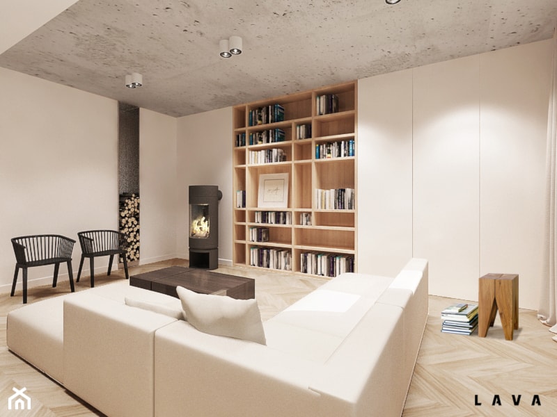 mile widziana prostota - Średni biały salon z bibiloteczką, styl skandynawski - zdjęcie od LAVA Projektowanie Wnętrz