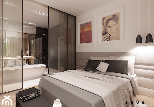 mile widziana prostota - Duża biała sypialnia z łazienką, styl nowoczesny - zdjęcie od LAVA Projektowanie Wnętrz