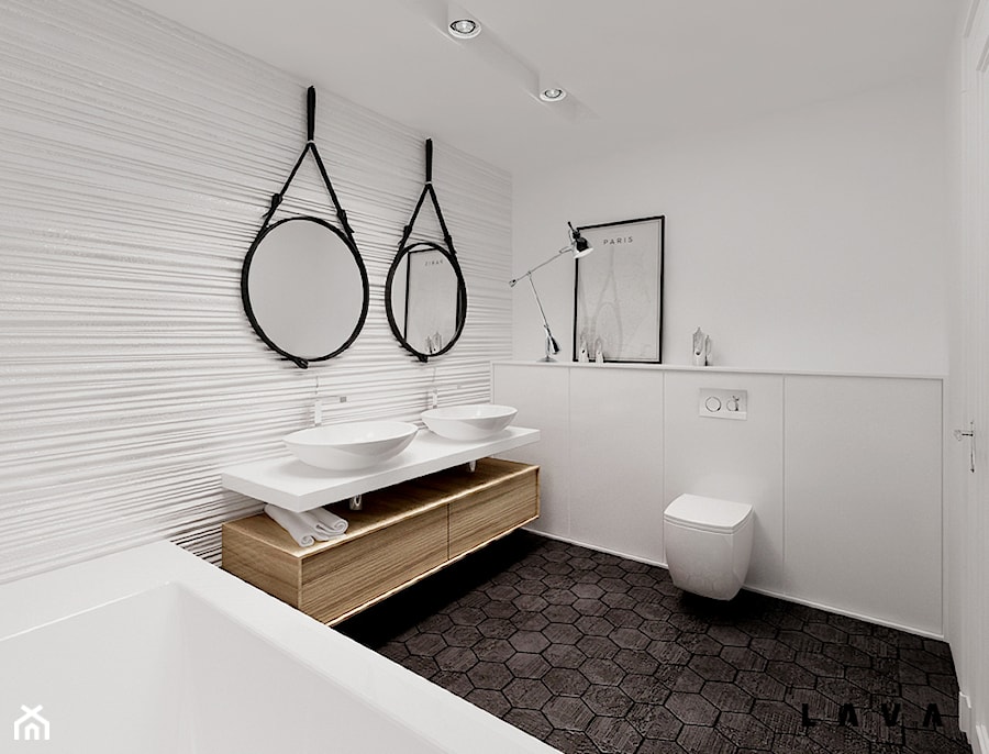 eklektyczne powiązania - Średnia bez okna z dwoma umywalkami z punktowym oświetleniem łazienka, styl nowoczesny - zdjęcie od LAVA Projektowanie Wnętrz