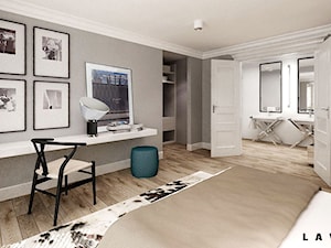 nasycone bielą - Średnia szara sypialnia z łazienką, styl skandynawski - zdjęcie od LAVA Projektowanie Wnętrz