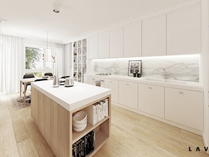 Apartament dla dwojga - Duży biały salon z kuchnią z jadalnią, styl nowoczesny - zdjęcie od LAVA Projektowanie Wnętrz