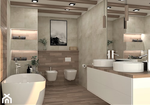 łazienka w skandynawskim wydaniu - Średnia bez okna z lustrem z dwoma umywalkami z punktowym oświetleniem łazienka, styl skandynawski - zdjęcie od Marlena Wójcik interiors
