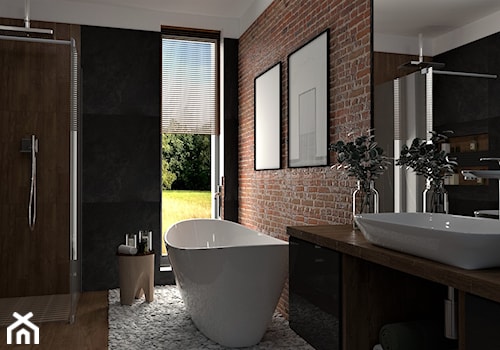 Loftowe SPA - Duża jako pokój kąpielowy z lustrem łazienka z oknem, styl industrialny - zdjęcie od Marlena Wójcik interiors