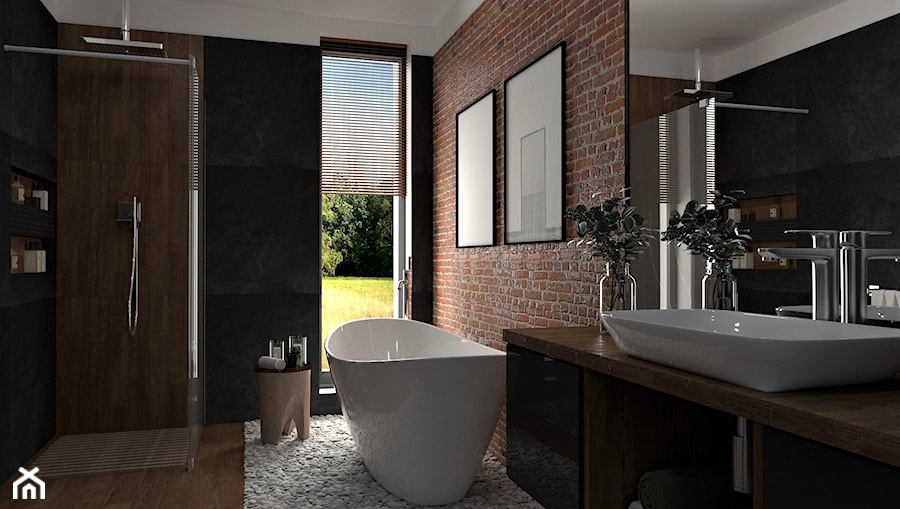 Loftowe SPA - Duża jako pokój kąpielowy z lustrem łazienka z oknem, styl industrialny - zdjęcie od Marlena Wójcik interiors