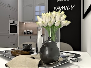 Mieszkanie dla młodego małżeństwa - Średnia otwarta biała czarna z zabudowaną lodówką kuchnia w kształcie litery l, styl skandynawski - zdjęcie od Marlena Wójcik interiors