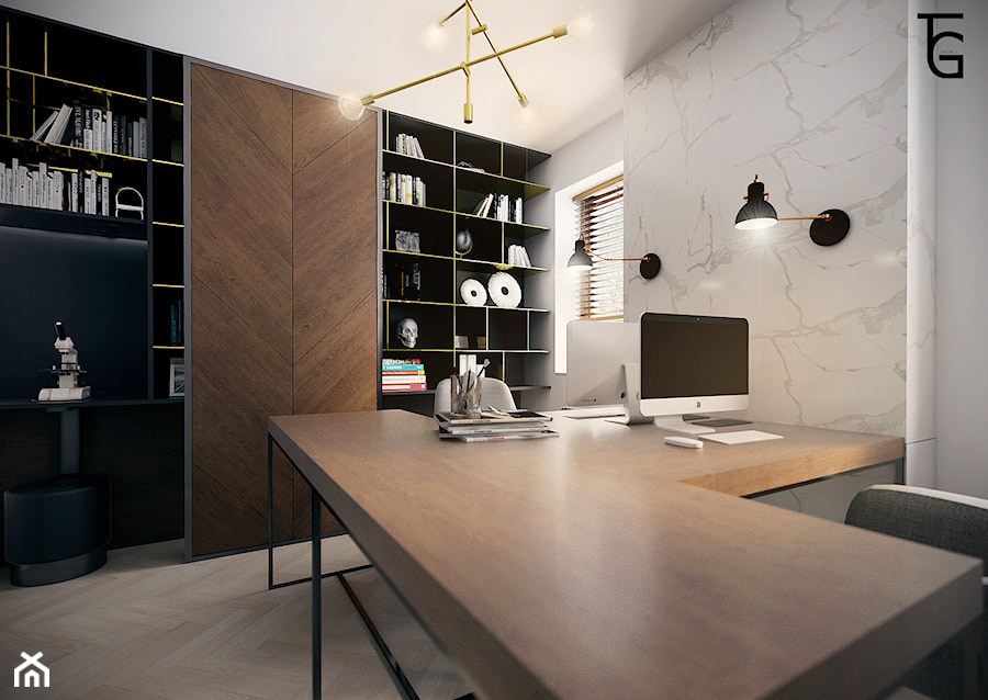 GABINET W DOMU PRYWATNYM - Średnie w osobnym pomieszczeniu białe biuro, styl nowoczesny - zdjęcie od TG WNĘTRZA