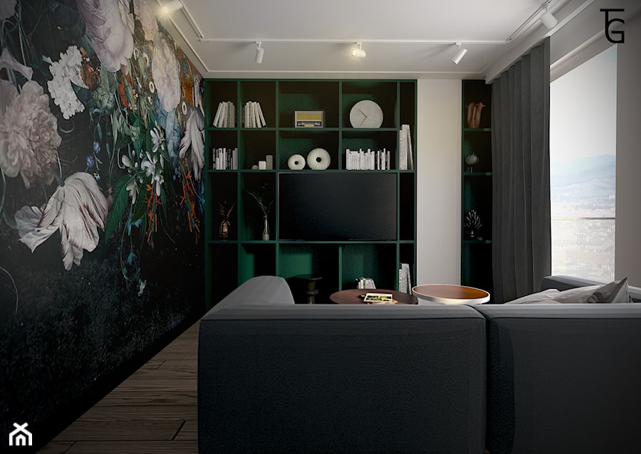 APARTAMENT W WIEDNIU - Średni czarny szary salon, styl minimalistyczny - zdjęcie od TG WNĘTRZA