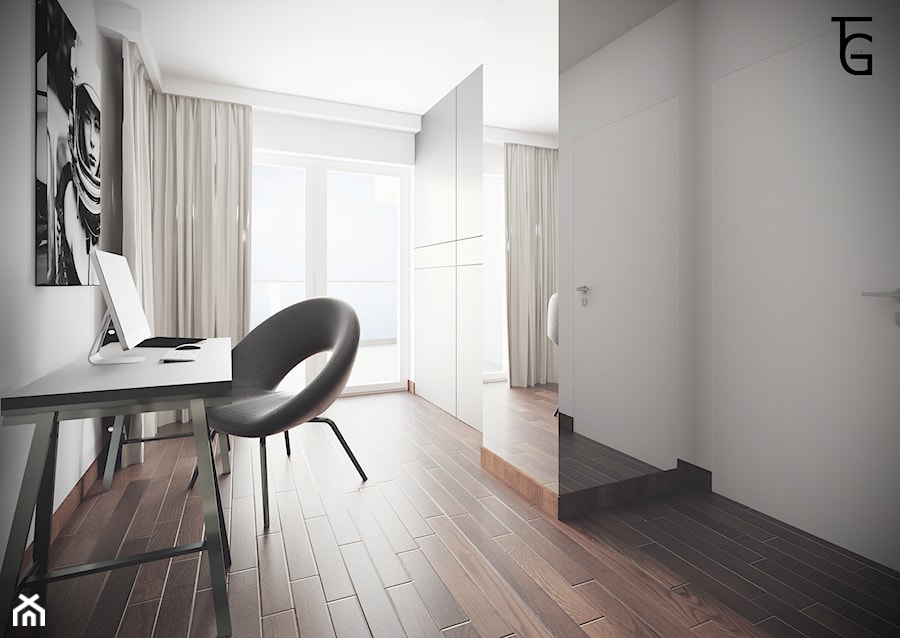 MĘSKIE MIESZKANIE - Średnia biała z biurkiem sypialnia, styl minimalistyczny - zdjęcie od TG WNĘTRZA