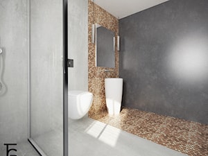ŁAZIENKA BETON I KAFLE - Średnia bez okna z lustrem łazienka, styl minimalistyczny - zdjęcie od TG WNĘTRZA