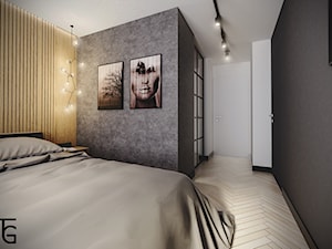 Sypialnia z przeszkloną garderobą - Sypialnia, styl minimalistyczny - zdjęcie od TG WNĘTRZA