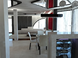Duży szary salon z kuchnią z jadalnią, styl nowoczesny - zdjęcie od ModernArt Tomasz Boruch