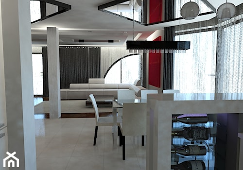 Duży szary salon z kuchnią z jadalnią, styl nowoczesny - zdjęcie od ModernArt Tomasz Boruch