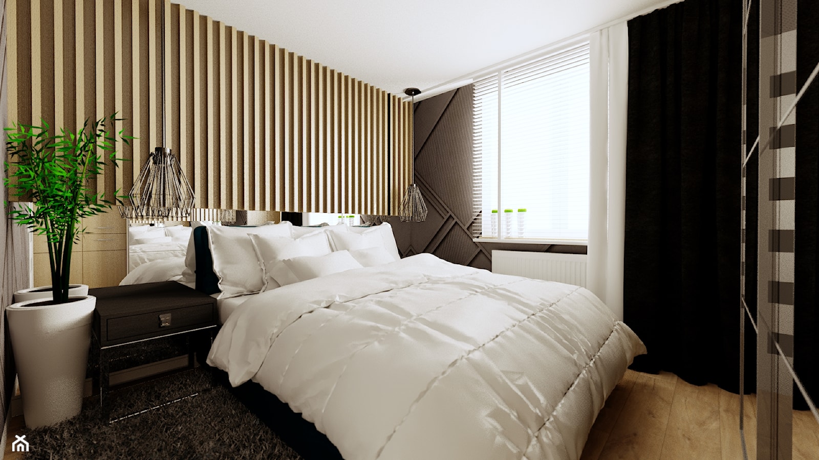 Średnia brązowa z panelami tapicerowanymi sypialnia - zdjęcie od Mariusz Krzysztofik 2 - Homebook