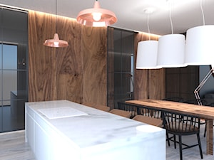 DOM NOWOCZESNY - Duża czarna szara jadalnia w salonie w kuchni, styl nowoczesny - zdjęcie od INSIDERS