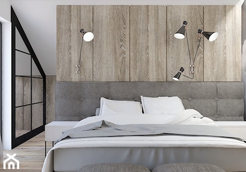 DOM POD LASEM - Średnia biała sypialnia na poddaszu z balkonem / tarasem, styl nowoczesny - zdjęcie od INSIDERS