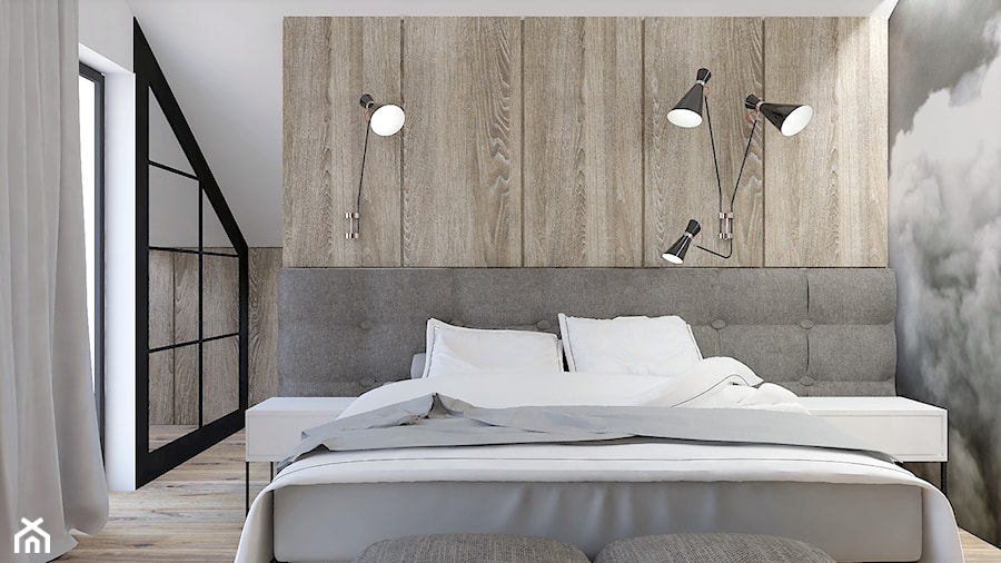 DOM POD LASEM - Średnia biała sypialnia na poddaszu z balkonem / tarasem, styl nowoczesny - zdjęcie od INSIDERS