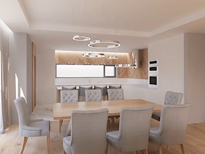 DOM BOJANO - Średnia otwarta z salonem biała z zabudowaną lodówką z podblatowym zlewozmywakiem kuchnia w kształcie litery l z oknem, styl nowoczesny - zdjęcie od INSIDERS