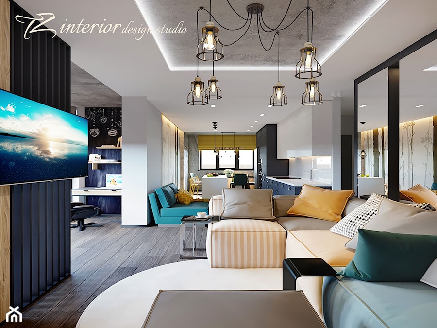 House Interior Design Ideas - Duży czarny szary salon z kuchnią z jadalnią - zdjęcie od tz_interior