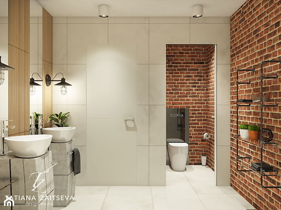 Something from our projects - Średnia bez okna z dwoma umywalkami z punktowym oświetleniem łazienka - zdjęcie od tz_interior