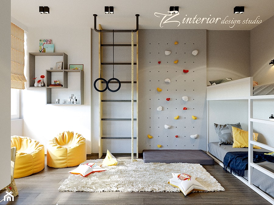 House Interior Design Ideas - Duży biały szary pokój dziecka dla dziecka dla nastolatka dla chłopca dla dziewczynki dla rodzeństwa, styl skandynawski - zdjęcie od tz_interior