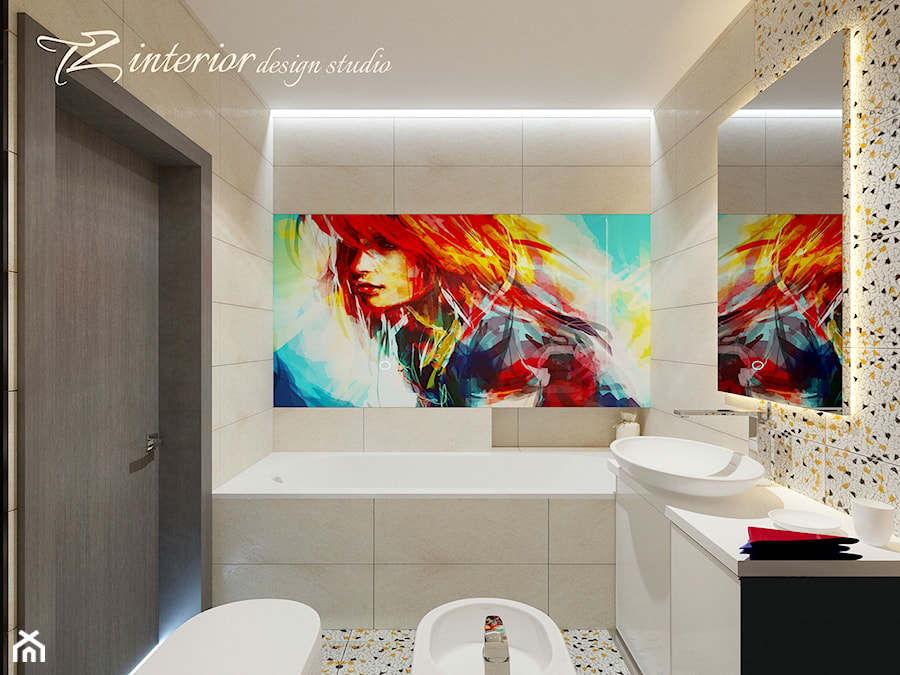 House Interior Design Ideas - Średnia bez okna z lustrem ze szkłem na ścianie łazienka - zdjęcie od tz_interior