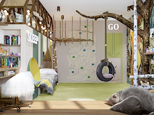Children room design ideas. - Średni biały szary zielony żółty pokój dziecka dla dziecka dla chłopca - zdjęcie od tz_interior