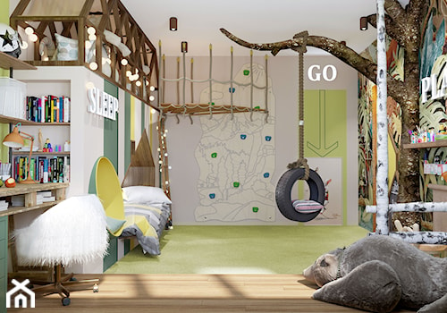 Children room design ideas. - Średni biały szary zielony żółty pokój dziecka dla dziecka dla chłopca - zdjęcie od tz_interior