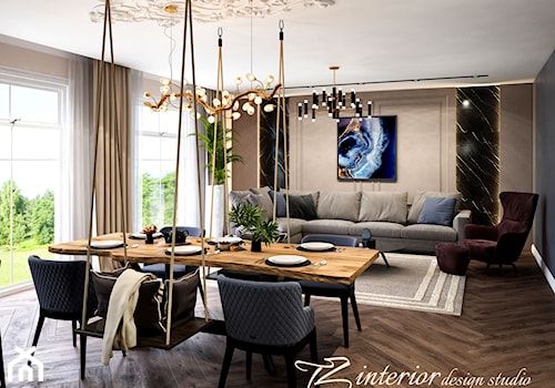 Wouldn’t you love to host a dinner party here? - Duży beżowy szary salon z jadalnią z tarasem / balkonem - zdjęcie od tz_interior