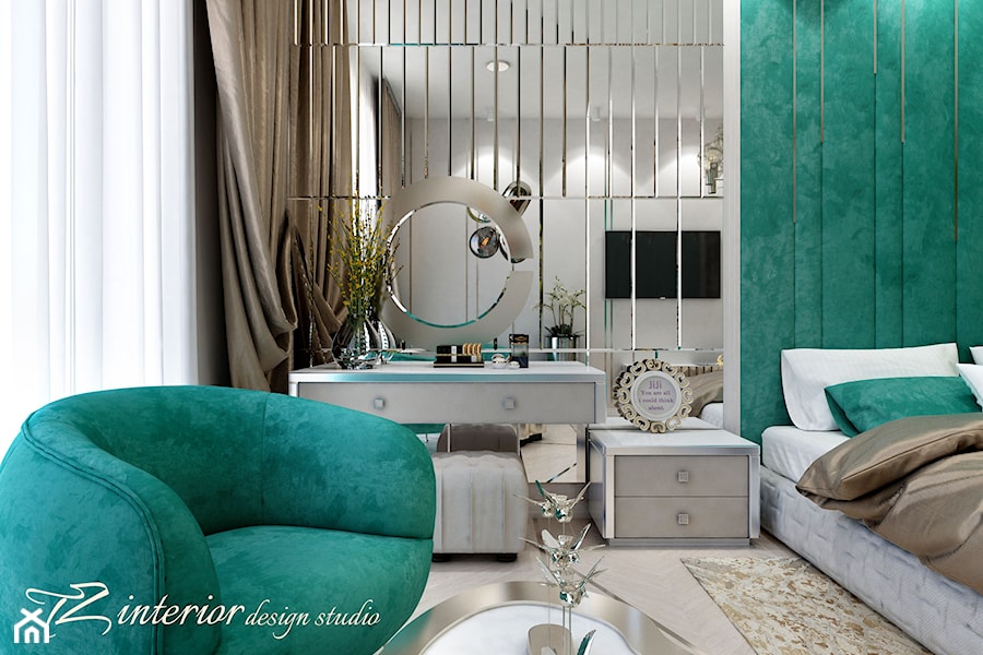 A fun and trendy bedroom designed for a fun and trendy - Średnia biała sypialnia - zdjęcie od tz_interior