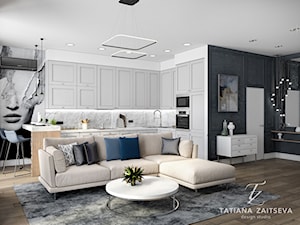 Start to a beautiful new home from #TZ_interior - Średni biały czarny szary salon z kuchnią z jadalnią - zdjęcie od tz_interior