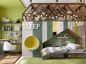 Children room design ideas. - Duży biały zielony żółty pokój dziecka dla dziecka dla dziewczynki - zdjęcie od tz_interior
