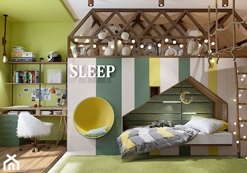 Children room design ideas. - Duży biały zielony żółty pokój dziecka dla dziecka dla dziewczynki - zdjęcie od tz_interior