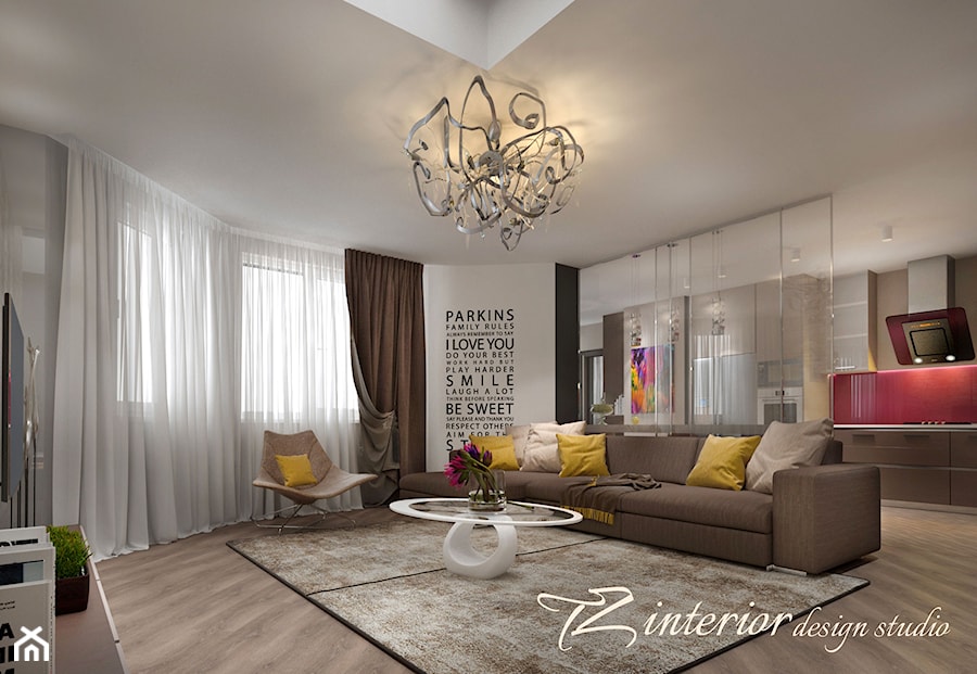 The trend of minimalist home design and decoration seems to never fade away. - Duży szary salon z kuchnią - zdjęcie od tz_interior
