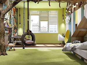 Children room design ideas. - Duży zielony żółty pokój dziecka dla nastolatka dla chłopca dla dziewczynki - zdjęcie od tz_interior