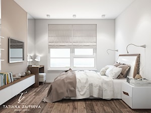 Interior visualization - Średnia beżowa biała z biurkiem sypialnia - zdjęcie od tz_interior