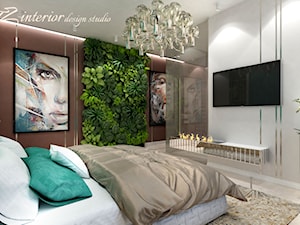 A fun and trendy bedroom designed for a fun and trendy - Średnia brązowa szara zielona sypialnia - zdjęcie od tz_interior