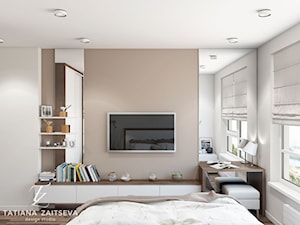 Interior visualization - Średnia beżowa biała sypialnia - zdjęcie od tz_interior