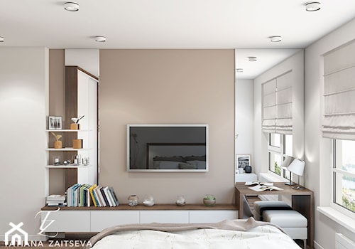 Interior visualization - Średnia beżowa biała sypialnia - zdjęcie od tz_interior