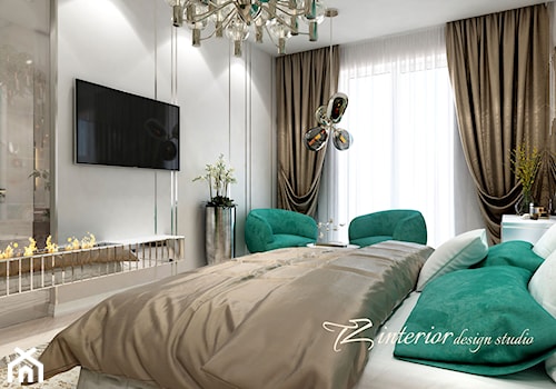 A fun and trendy bedroom designed for a fun and trendy - Średnia szara sypialnia - zdjęcie od tz_interior